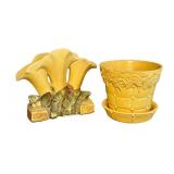 K1 - Vintage McCoy Pottery Calla Lily Vase & Quilted Rose Planter (Lot of 2)