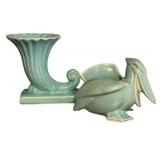 K1 - McCoy Cornucopia Vase & Vintage Nelson McCoy Pelican Planter - Turquoise (Lot of 2)
