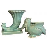 K1 - McCoy Cornucopia Vase & Vintage Nelson McCoy Pelican Planter - Turquoise (Lot of 2)