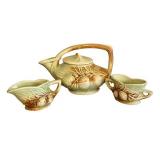 K2 - Vintage McCoy Pine Cone Tea Set - Teapot With Lid & Cups, 1940s Brown & Green Glaze