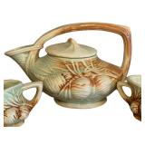 K2 - Vintage McCoy Pine Cone Tea Set - Teapot With Lid & Cups, 1940s Brown & Green Glaze