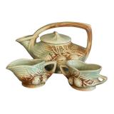 K2 - Vintage McCoy Pine Cone Tea Set - Teapot With Lid & Cups, 1940s Brown & Green Glaze