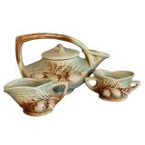 K2 - Vintage McCoy Pine Cone Tea Set - Teapot With Lid & Cups, 1940s Brown & Green Glaze