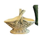 K - Vintage McCoy Floraline Spiral Vase - McCoy Basketweave Planter - McCoy Rustic Leaf Vase (Lot of 3)