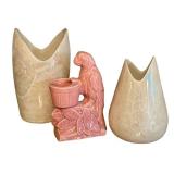 K - Vintage McCoy Cascade Vases & Vintage McCoy Pottery Pink Parrot Planter