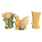K - Vintage McCoy Lily Bud Tulip Vase, Double Tulip Vase & Swan Figurine Vase (Lot of 3)
