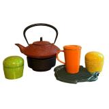 K - Assorted Tea Time Teaware - Teapot, Tea Canisters & Trivet, Pre-Owned