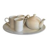 LR - Fitz and Floyd Everyday White Porcelain Platter, Teapot & 3 Mugs (Lot of 5)