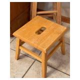 K - Two Oak Stools - 24-Inch Round-Seat Stool (12.5 Dia) & 12-Inch Square-Seat Stool (11x11)