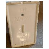 K - McCoy Pottery Match Holder, Vintage Glazed Covered Dish & Antique Iron Door Stop (Lot of 3)
