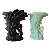 LLR - Vintage McCoy Aqua Swan in Reeds Vase & Vintage McCoy Black Swan Vase