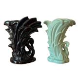 LLR - Vintage McCoy Aqua Swan in Reeds Vase & Vintage McCoy Black Swan Vase