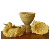 LLR - Vintage McCoy Pottery Harmony Line Pedestal Planter, Duck Planter & Nelson McCoy Open Hands Dish (Lot of 3)