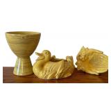 LLR - Vintage McCoy Pottery Harmony Line Pedestal Planter, Duck Planter & Nelson McCoy Open Hands Dish (Lot of 3)
