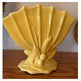 Vintage McCoy Pottery Grape Cluster Vase, Pitcher/Ewer with Grapes & Leaves, Yellow Fan Vase (Lot of 3)