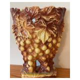 Vintage McCoy Pottery Grape Cluster Vase, Pitcher/Ewer with Grapes & Leaves, Yellow Fan Vase (Lot of 3)