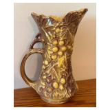 Vintage McCoy Pottery Grape Cluster Vase, Pitcher/Ewer with Grapes & Leaves, Yellow Fan Vase (Lot of 3)