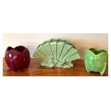 LLR - McCoy Vintage Pottery Planter Lot - Green Fan Planter & Two Tulip Shaped Planters