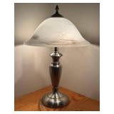 LLR - Table Lamp With Frosted Glass Shade - 20" High, Metal Base, Wood-Toned Column