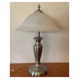 LLR - Table Lamp With Frosted Glass Shade - 20" High, Metal Base, Wood-Toned Column