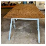 G - Two Metal Sawhorses with Wooden Top - 81 in x 38 in x 29 in Garage Work Table