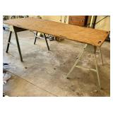 G - Two Metal Sawhorses with Wooden Top - 81 in x 38 in x 29 in Garage Work Table