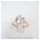 14K White Sapphire Ring - Round Brilliant, Six-Prong Solitaire, Size 6.75
