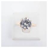 14K White Sapphire Ring - Round Brilliant, Six-Prong Solitaire, Size 6.75