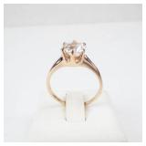 14K White Sapphire Ring - Round Brilliant, Six-Prong Solitaire, Size 6.75