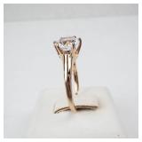 14K White Sapphire Ring - Round Brilliant, Six-Prong Solitaire, Size 6.75