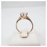14K White Sapphire Ring - Round Brilliant, Six-Prong Solitaire, Size 6.75
