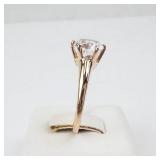 14K White Sapphire Ring - Round Brilliant, Six-Prong Solitaire, Size 6.75
