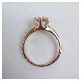 14K White Sapphire Ring - Round Brilliant, Six-Prong Solitaire, Size 6.75