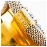 Gold-Plated Cuff Bracelet with Turquoise Teardrops and Blue Crystals