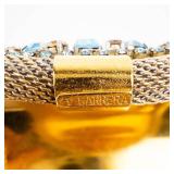 Gold-Plated Cuff Bracelet with Turquoise Teardrops and Blue Crystals