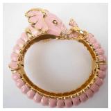 Kenneth Jay Lone Pink Elephant Motif Enamel Bangle Bracelet with Rhinestone Accents - Gold-Tone