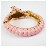 Kenneth Jay Lone Pink Elephant Motif Enamel Bangle Bracelet with Rhinestone Accents - Gold-Tone