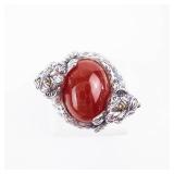 John Hardy Leopard Jade Ring 925 Sterling Silver with 14K Gold Accents - Cabochon Stone. Size 8