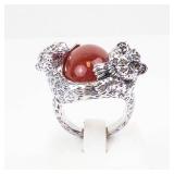 John Hardy Leopard Jade Ring 925 Sterling Silver with 14K Gold Accents - Cabochon Stone. Size 8