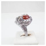 John Hardy Leopard Jade Ring 925 Sterling Silver with 14K Gold Accents - Cabochon Stone. Size 8
