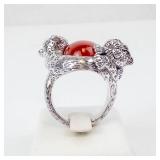 John Hardy Leopard Jade Ring 925 Sterling Silver with 14K Gold Accents - Cabochon Stone. Size 8