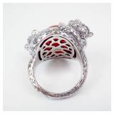 John Hardy Leopard Jade Ring 925 Sterling Silver with 14K Gold Accents - Cabochon Stone. Size 8