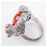 John Hardy Leopard Jade Ring 925 Sterling Silver with 14K Gold Accents - Cabochon Stone. Size 8