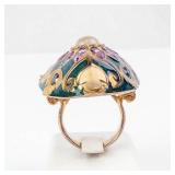 Moonstone Amethyst Blue Topaz Vermeil Ring with Green Enamel - Size 8 - Thailand 925