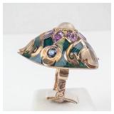 Moonstone Amethyst Blue Topaz Vermeil Ring with Green Enamel - Size 8 - Thailand 925