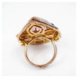 Moonstone Amethyst Blue Topaz Vermeil Ring with Green Enamel - Size 8 - Thailand 925