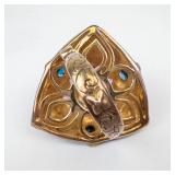 Moonstone Amethyst Blue Topaz Vermeil Ring with Green Enamel - Size 8 - Thailand 925