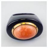 GSU 10K Yellow Gold Ring with Coral Cabochon - Onyx? Cocktail Ring