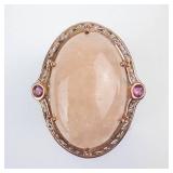 Two-Tone Sterling Silver Topaz Cabochon Ring with Filigree Gallery and Accent Gems - Size 8