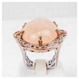 Two-Tone Sterling Silver Topaz Cabochon Ring with Filigree Gallery and Accent Gems - Size 8